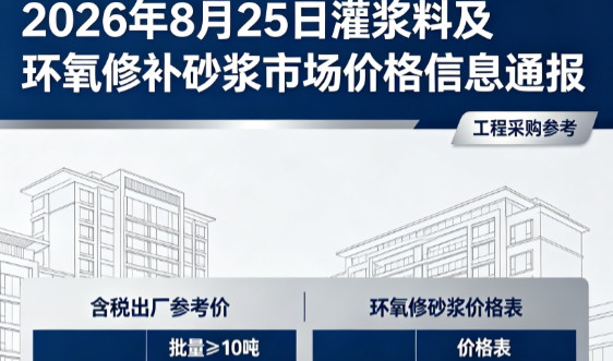 永仁2026年8月25日灌浆料及环氧修补砂浆市场价格信息通报